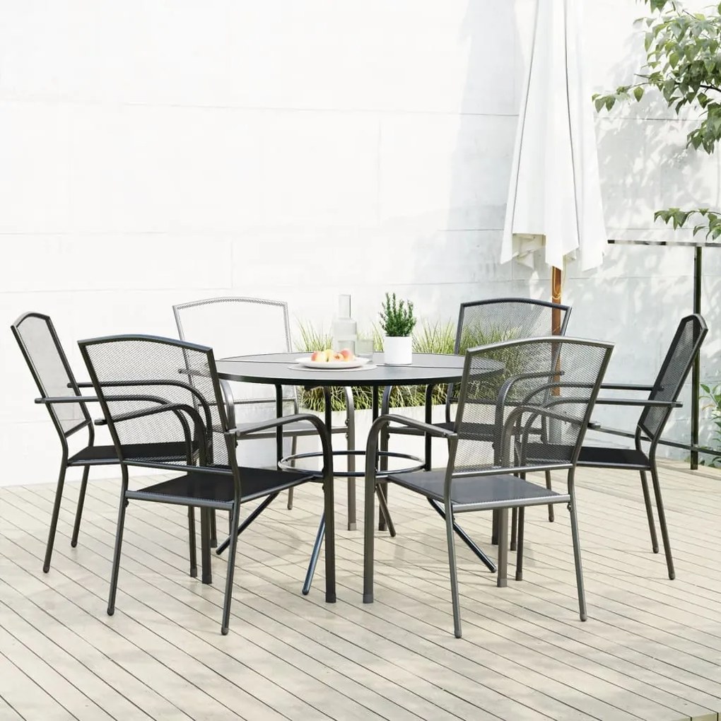 vidaXL Conj. cadeiras jardim encastrar 7pcs aço revestido pó antracite