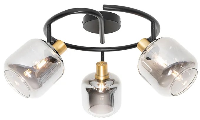Foco de teto preto com vidro fumê redondo 3 luzes - Zuzanna