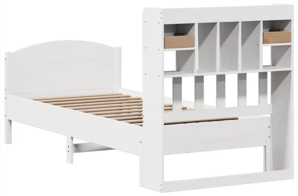 Cama com estante sem colchão 100x200 cm pinho maciço branco