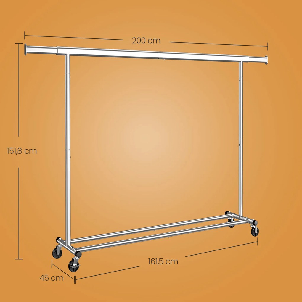 Guarda roupa 45 x (160-200) x 161,5 cm com rodas de cor prateada