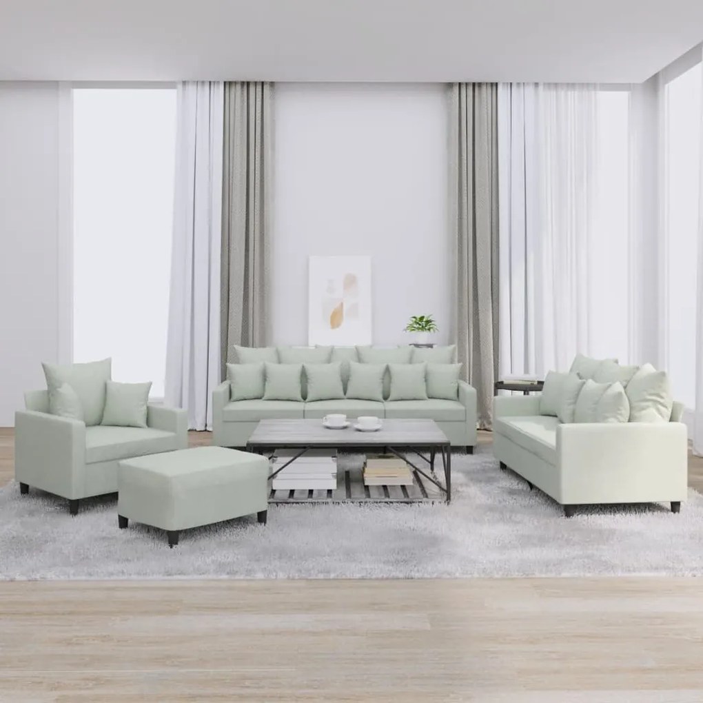 4 pcs conjunto de sofás com almofadões veludo cinzento-claro