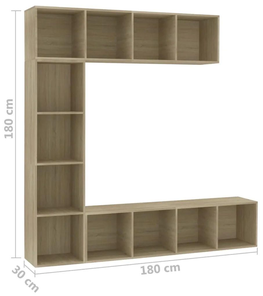 3 pcs conjunto armário TV/estante 180x30x180 cm carvalho sonoma