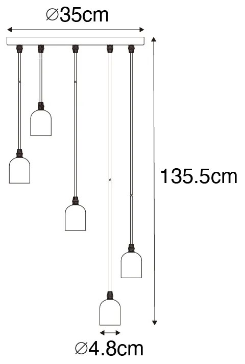 Candeeiro de suspensão industrial preto com betão redondo 5 luzes - Pedra Rústico ,Industrial