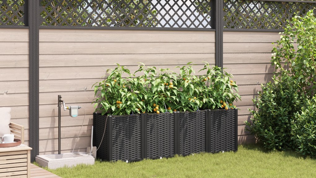 Jardineiras vidaXL com sistema de irrigação 4 pcs Preto