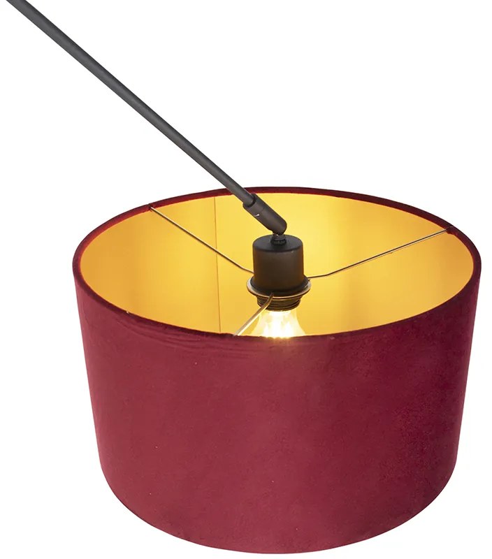 Candeeiro de suspensão preto com abajur de veludo vermelho com dourado 35 cm - Blitz Clássico / Antigo