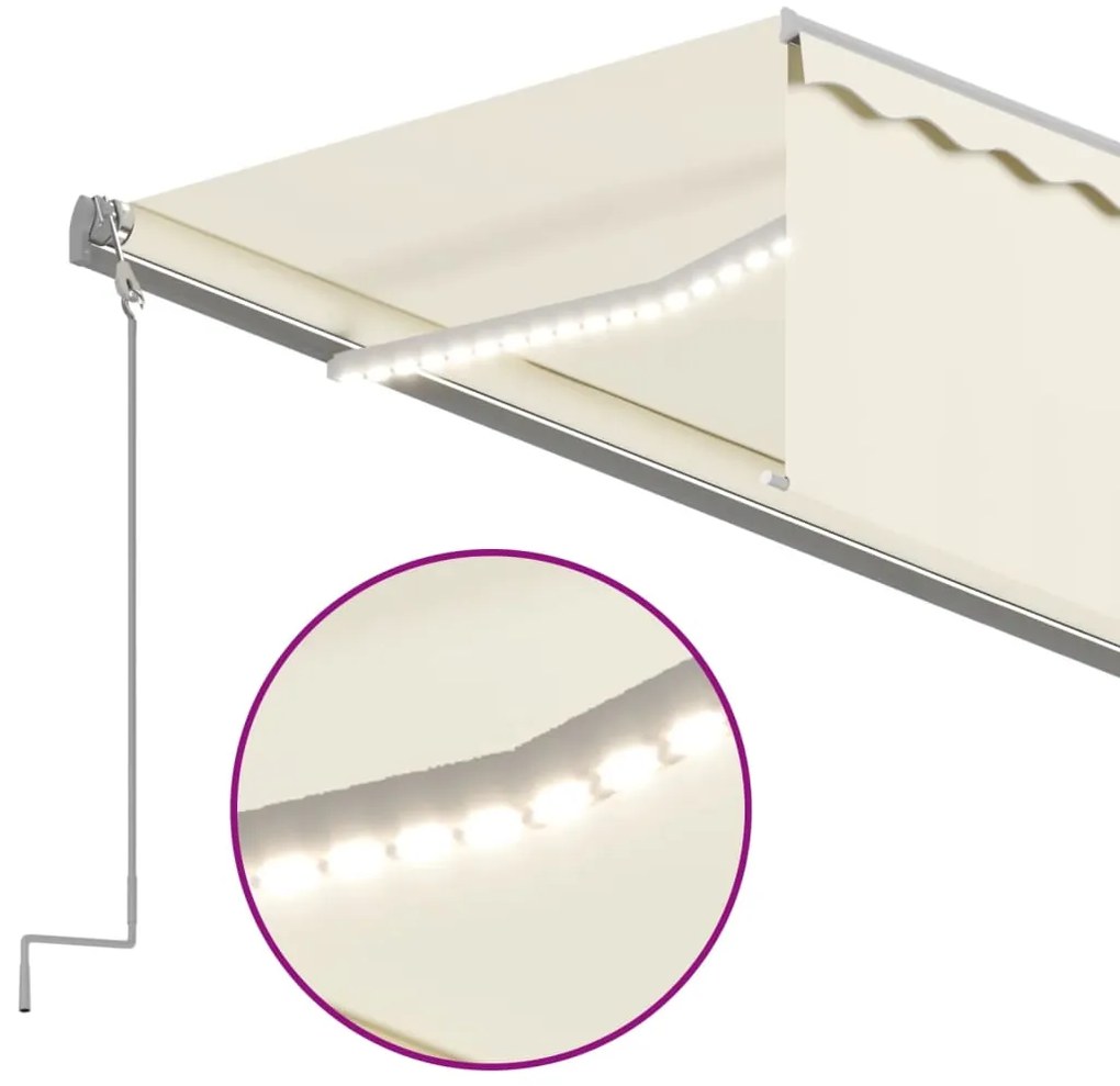 Toldo automático c/ estore/LED/sensor de vento 6x3 m cor creme