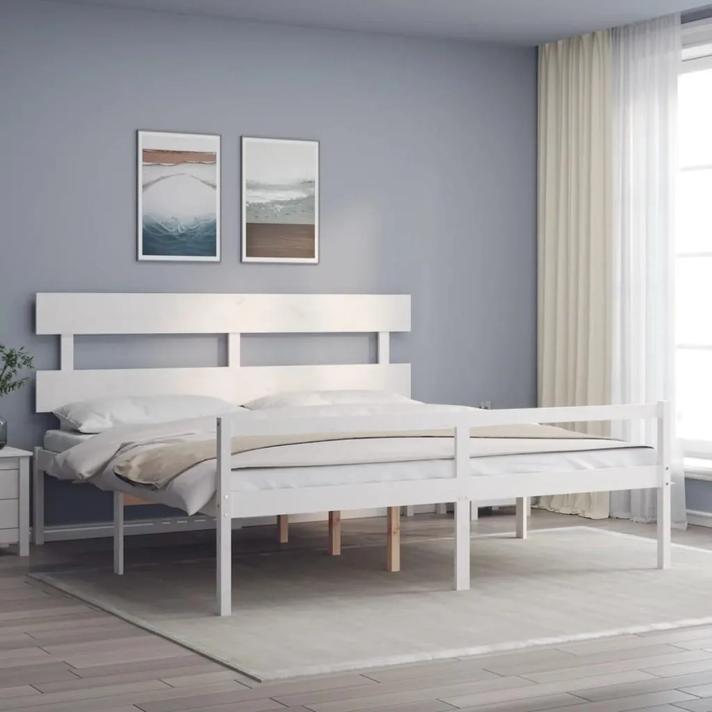 Estrutura cama Super King Size c/ cabeceira madeira branco