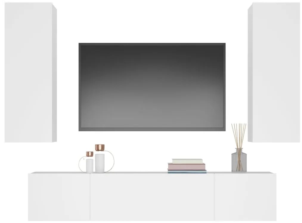 Conjunto móveis de TV 4 pcs madeira processada branco