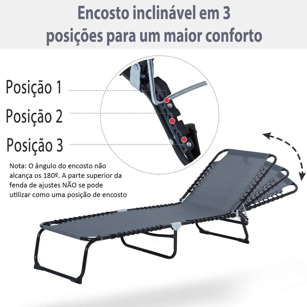 Outsunny Espreguiçadeira de Jardim Dobrável e Ajustável com 4 Posições