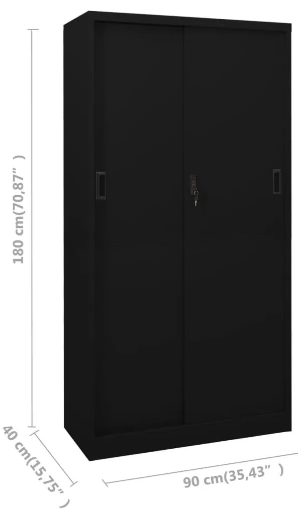 Armário de escritório c/ porta deslizante 90x40x180cm aço preto