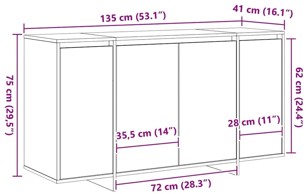 Buffet vidaXL Carvalho fumado Madeira 135 x 41 x 75 cm Armazenamento