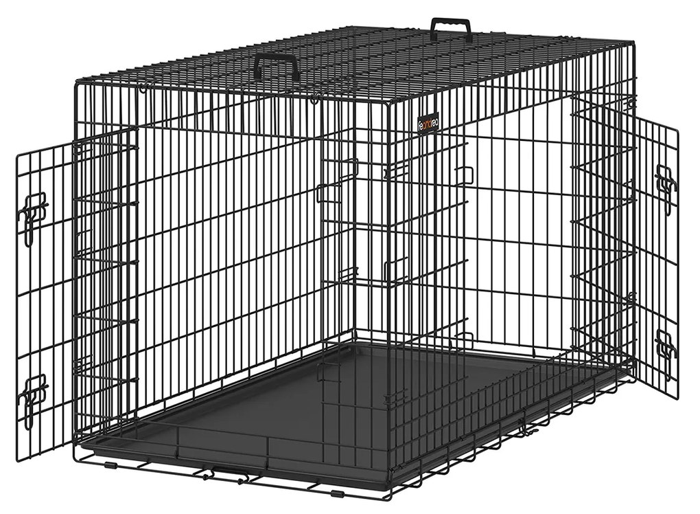 Gaiola dobrável para cães com portas e tabuleiro de plástico 136 x 79 x 87 cm Preto