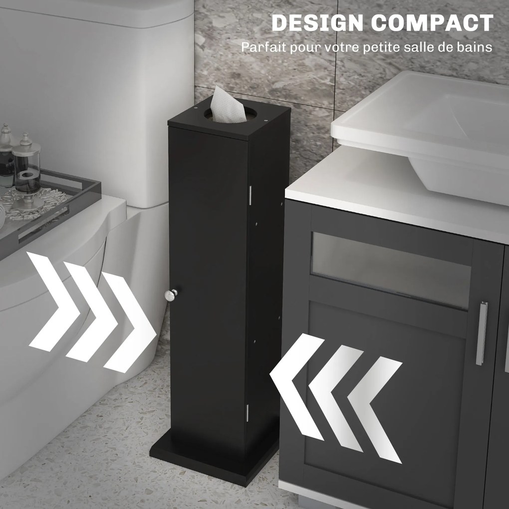 Suporte para papel higiénico para casa de banho 19,5 x 19,5 x 65 cm com 3 níveis e saída para o papel, para espaços pequenos, preto