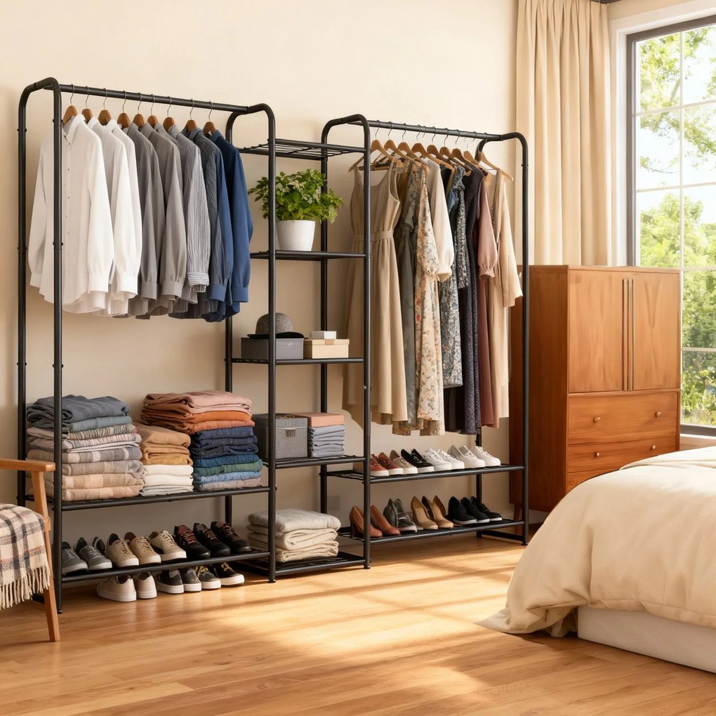 Guarda roupa aberto com prateleiras 29 x 182,4 x 158,4 cm preto