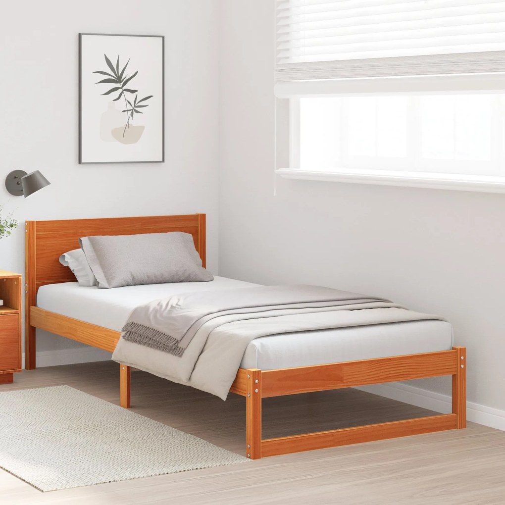 Estrutura de Cama Marrom Cera Madeira maciça 90 x 200 cm Robusta