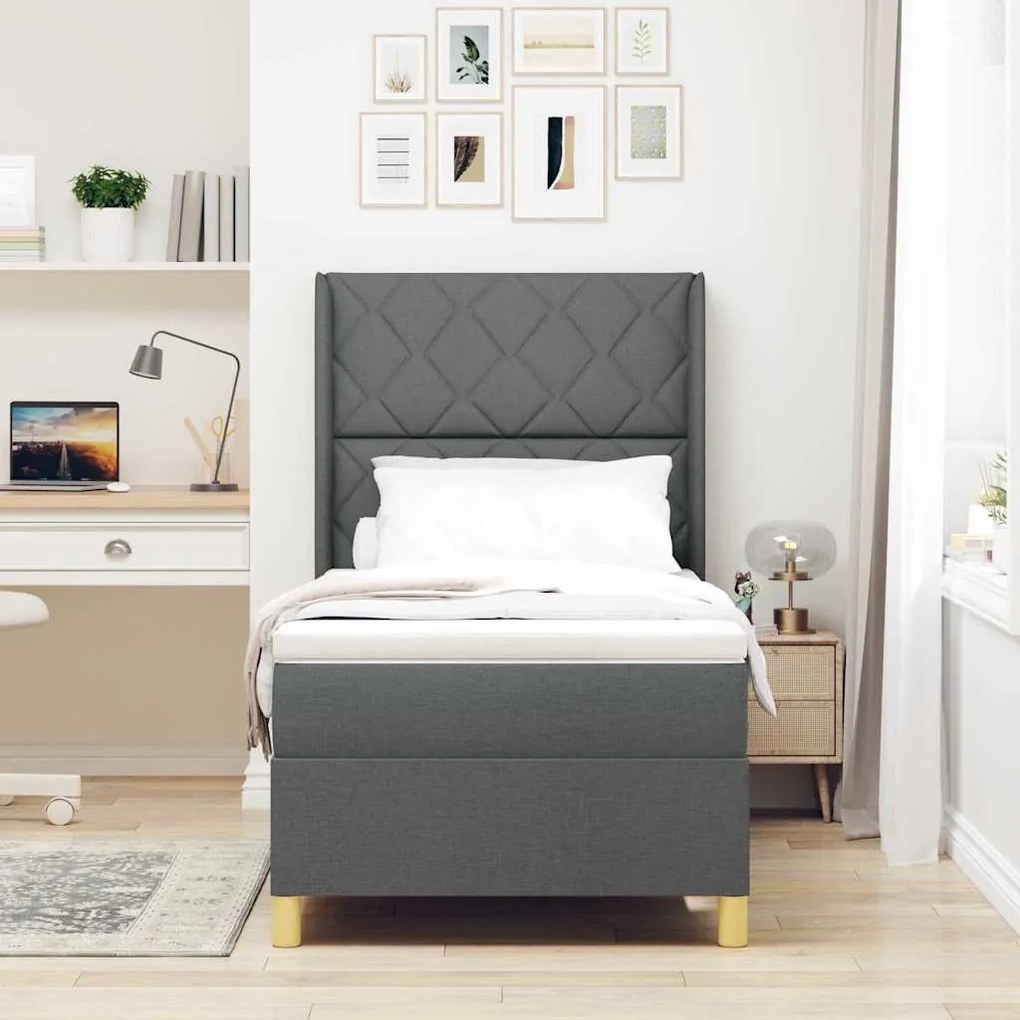 Cama Box com Colchão e LED vidaXL Cinza Escuro 100x200 cm Tecido