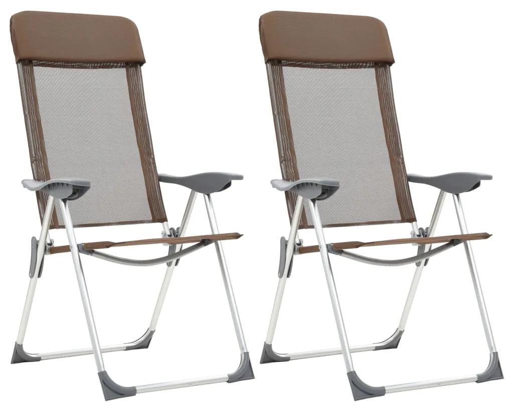 Cadeiras de campismo dobráveis 2 pcs alumínio castanho