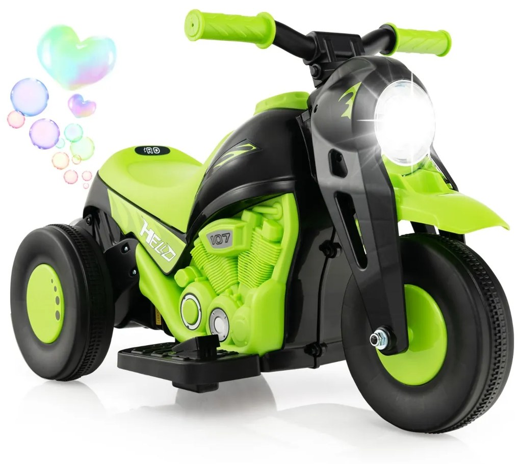 Mota elétrica infantil com farol LED Função Bolhas 30kg Verde