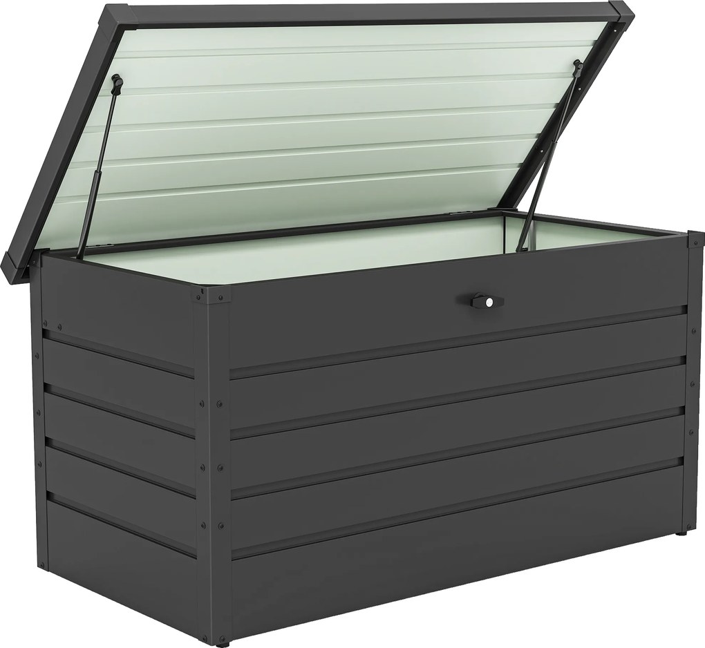 Outsunny Baú de Arrumação Exterior Capacidade 311L  de Aço com Fechadura Chave Pistões Pneumáticos 120x62x62 cm Cinza Escuro | Aosom Portugal
