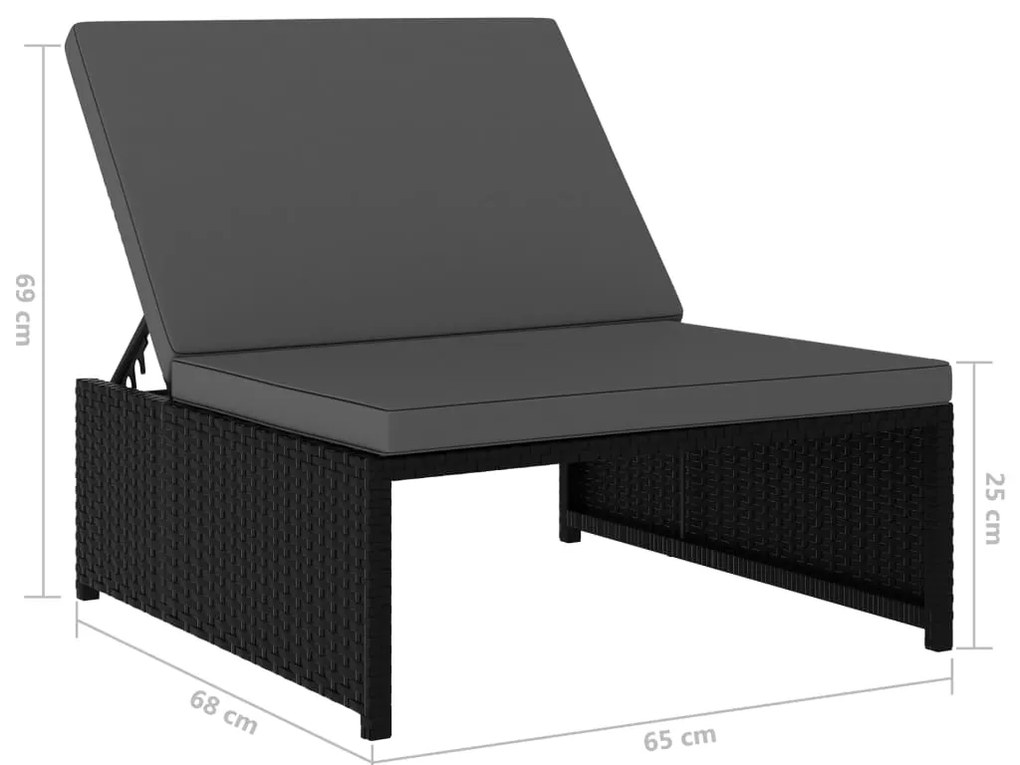 Espreguiçadeiras com mesa 2 pcs vime PE preto