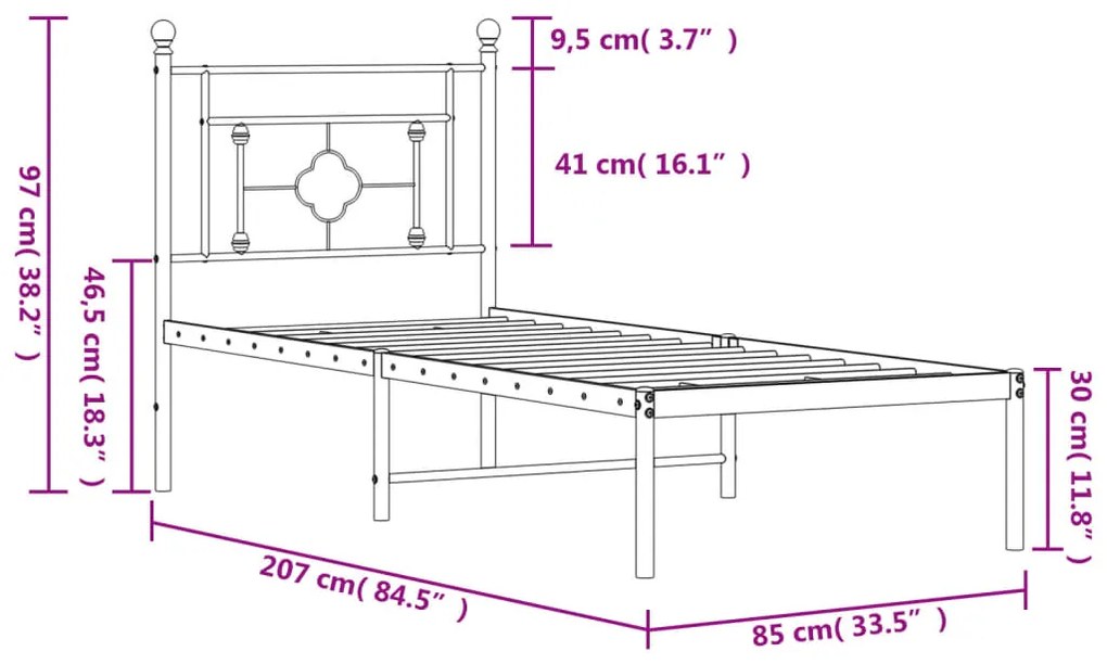 Estrutura de cama com cabeceira 80x200 cm metal branco