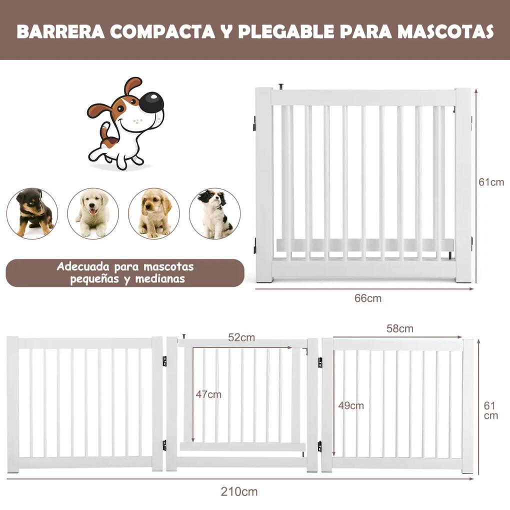 Barreira de Cão Dobrável de 3 Painéis Cão de Segurança Extensível para Portas Corredores de Escadas Branco
