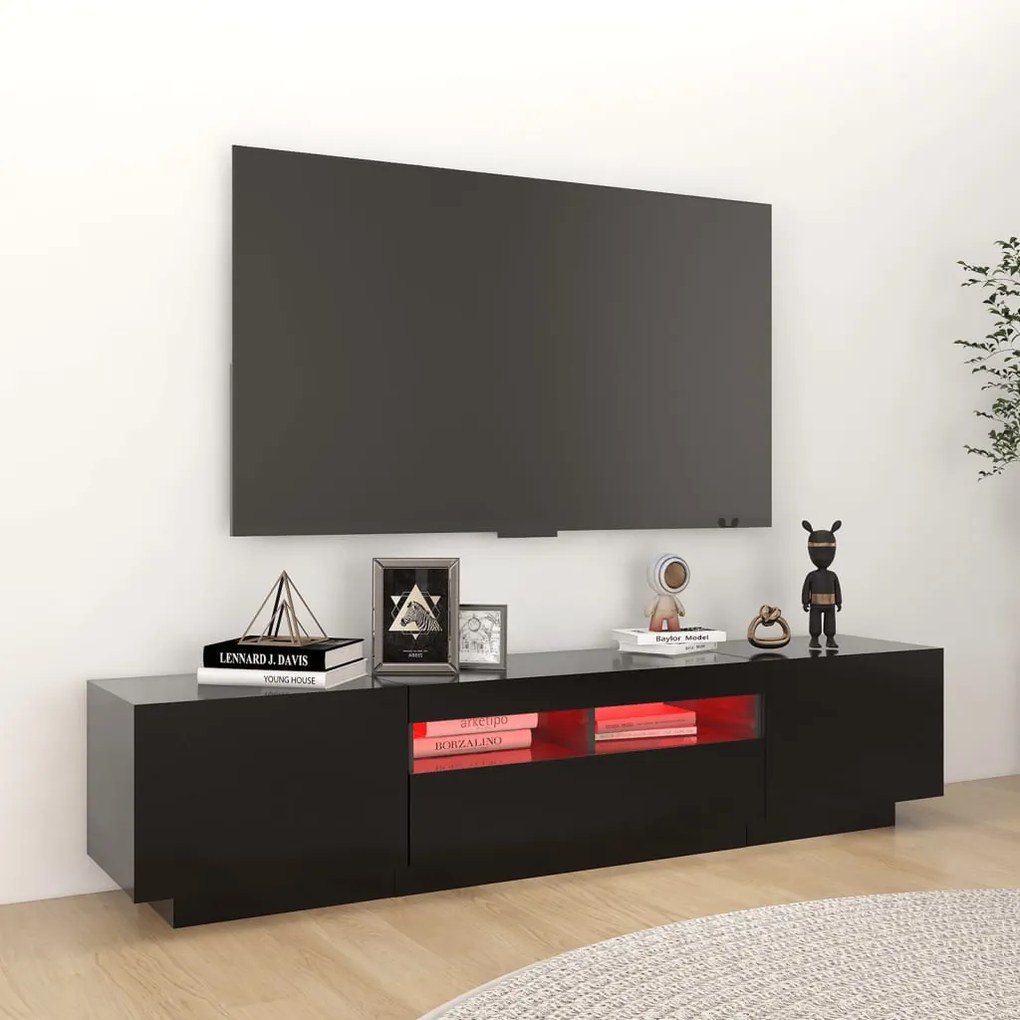 Móvel de TV com luzes LED 180x35x40 cm preto