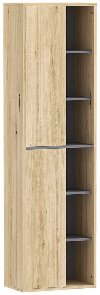 HOMCOM Coluna Casa de Banho de Parede Armário Alto Casa de Banho com Compartimentos Abertos e 2 Portas  40x24x141,5 cm Madeira