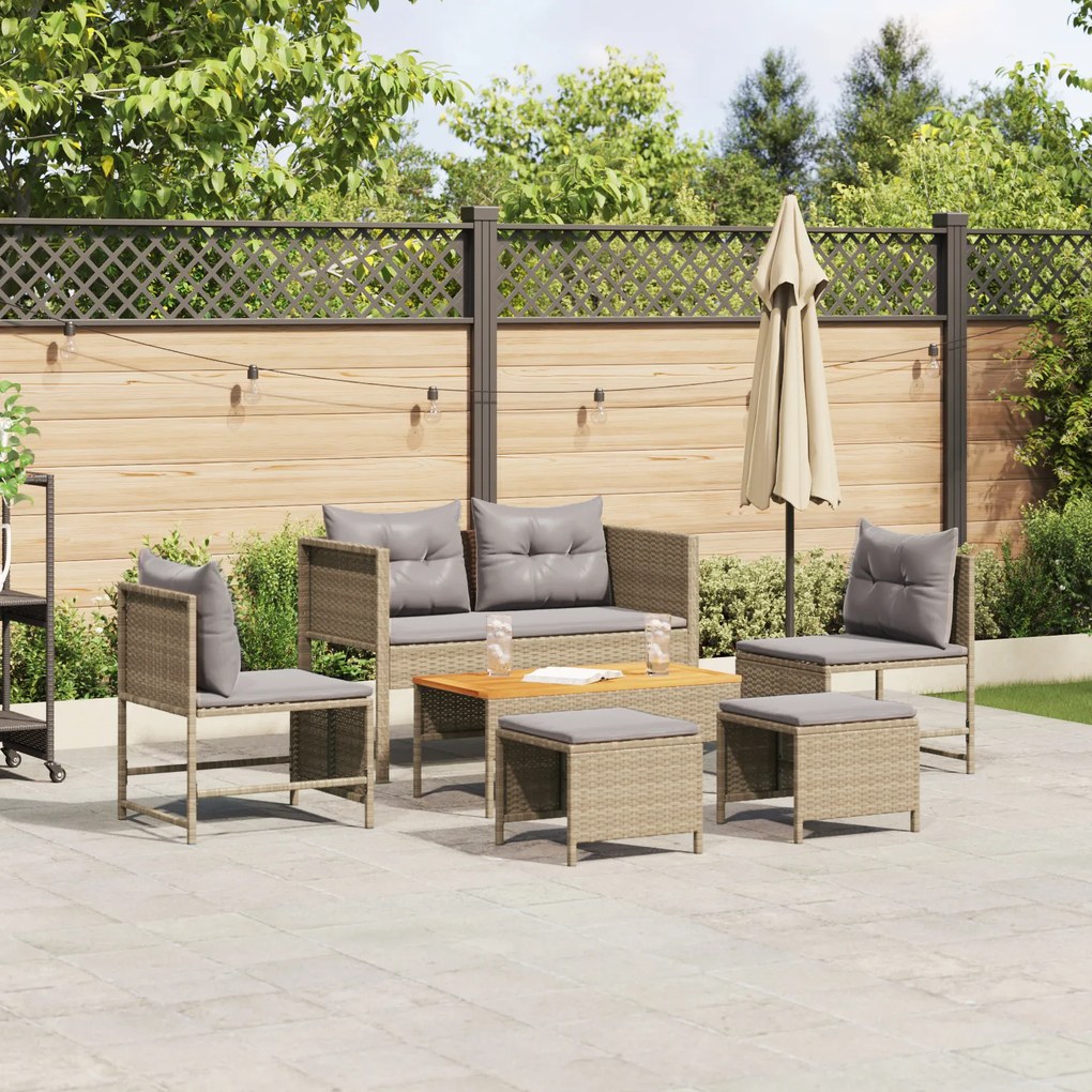 vidaXL Conjunto de Sofás para Exterior Bege e Cinza Claro Rattan, Tecido