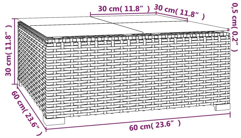 3 pcs conjunto lounge jardim c/ almofadões vime PE castanho