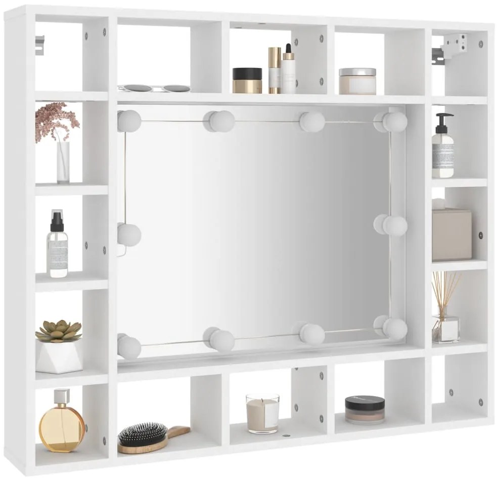 Armário espelhado com luzes LED 91x15x76,5 cm branco