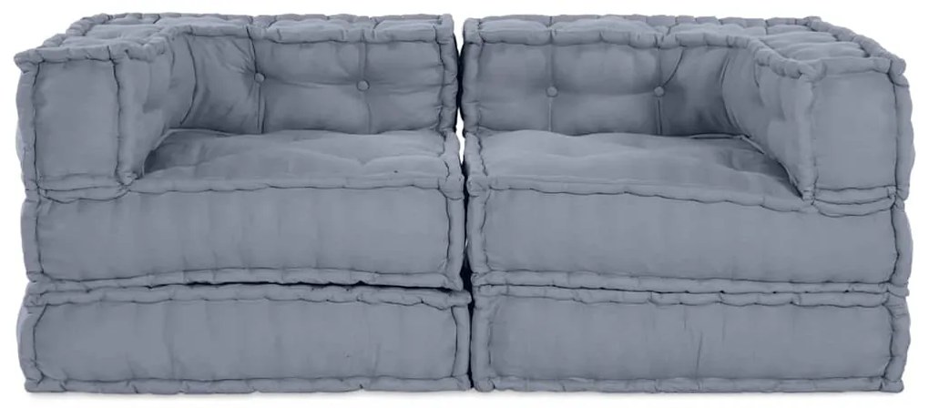 Puffs Modulares - Conjunto de 2 em Tecido Cinza