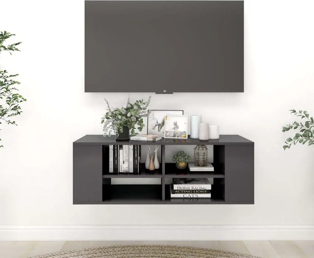 vidaXL Armário de parede para TV derivados de madeira cinza brilhante
