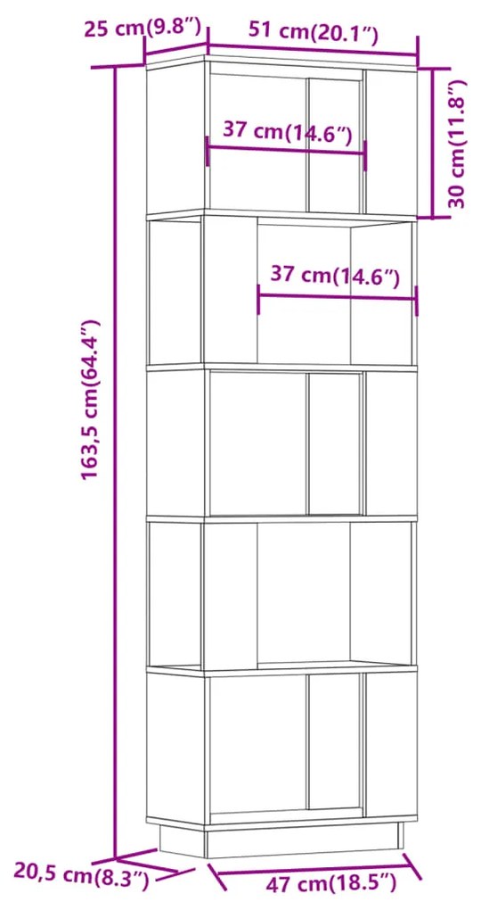 Estante/divisória 51x25x163,5 cm pinho maciço preto