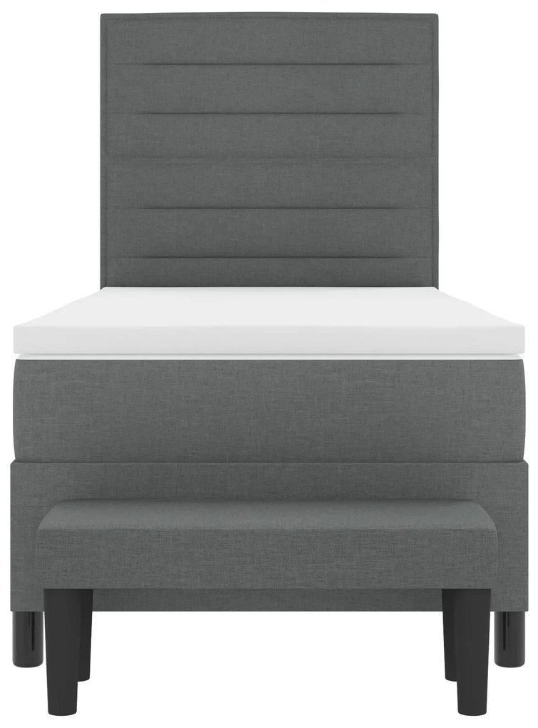 Cama Box Spring com Colchão &amp; Banco Cinza Escuro 90x190 cm Tecido
