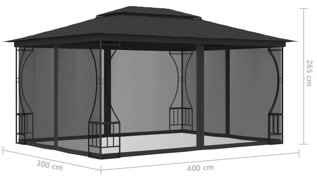 Gazebo com redes 300x400x265 cm antracite