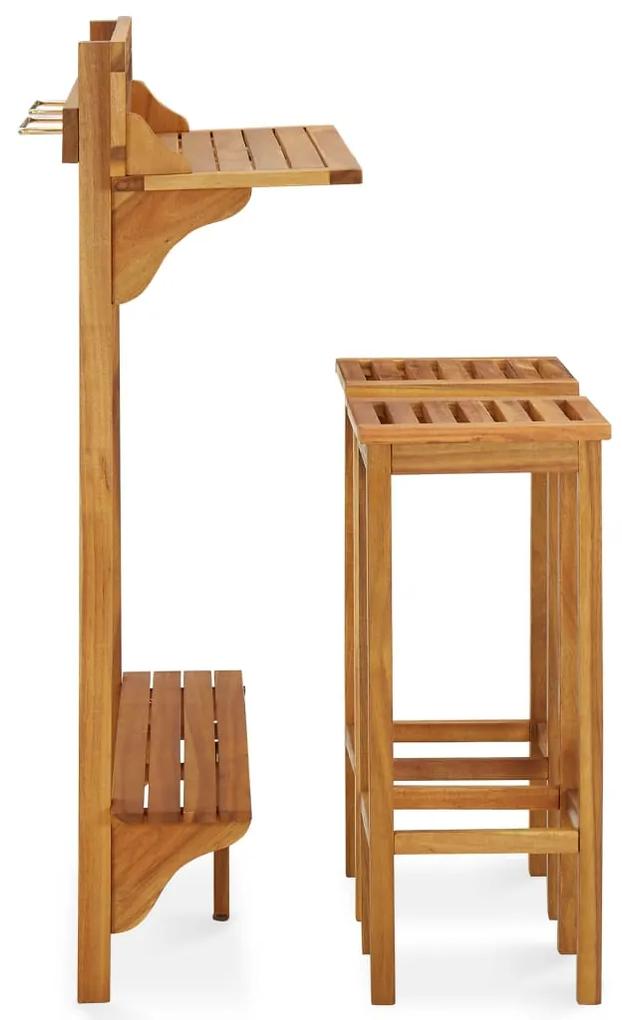 3 pcs conjunto de bar para varanda madeira de acácia maciça