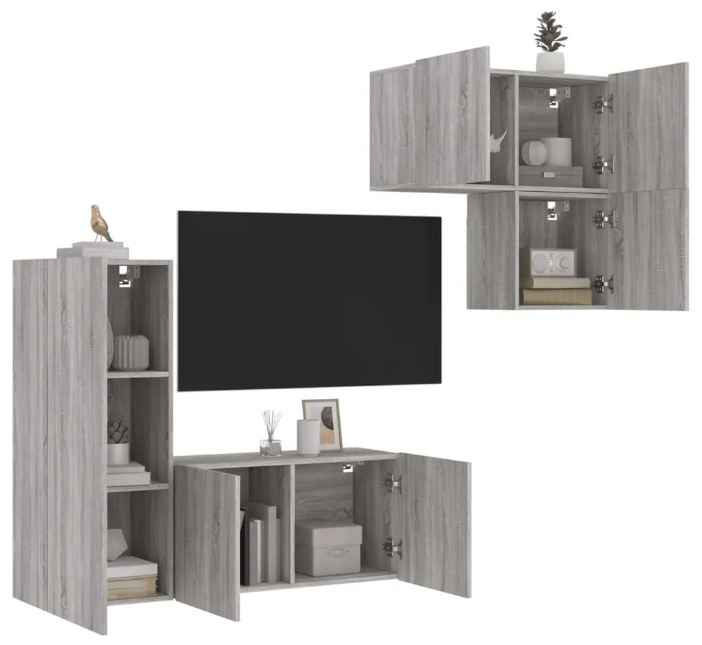 vidaXL 4 pcs móveis de parede p/ TV derivados de madeira cinza sonoma