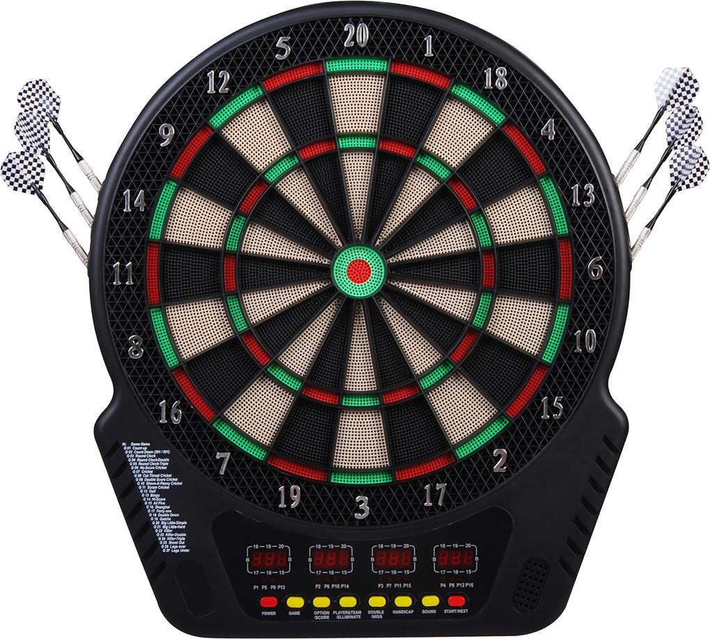 HOMCOM Alvo Electrónico 6 Dardos Jogo Digital com Som 27 Jogos 243 Variantes 44x51,5x3,2 cm | Aosom Portugal
