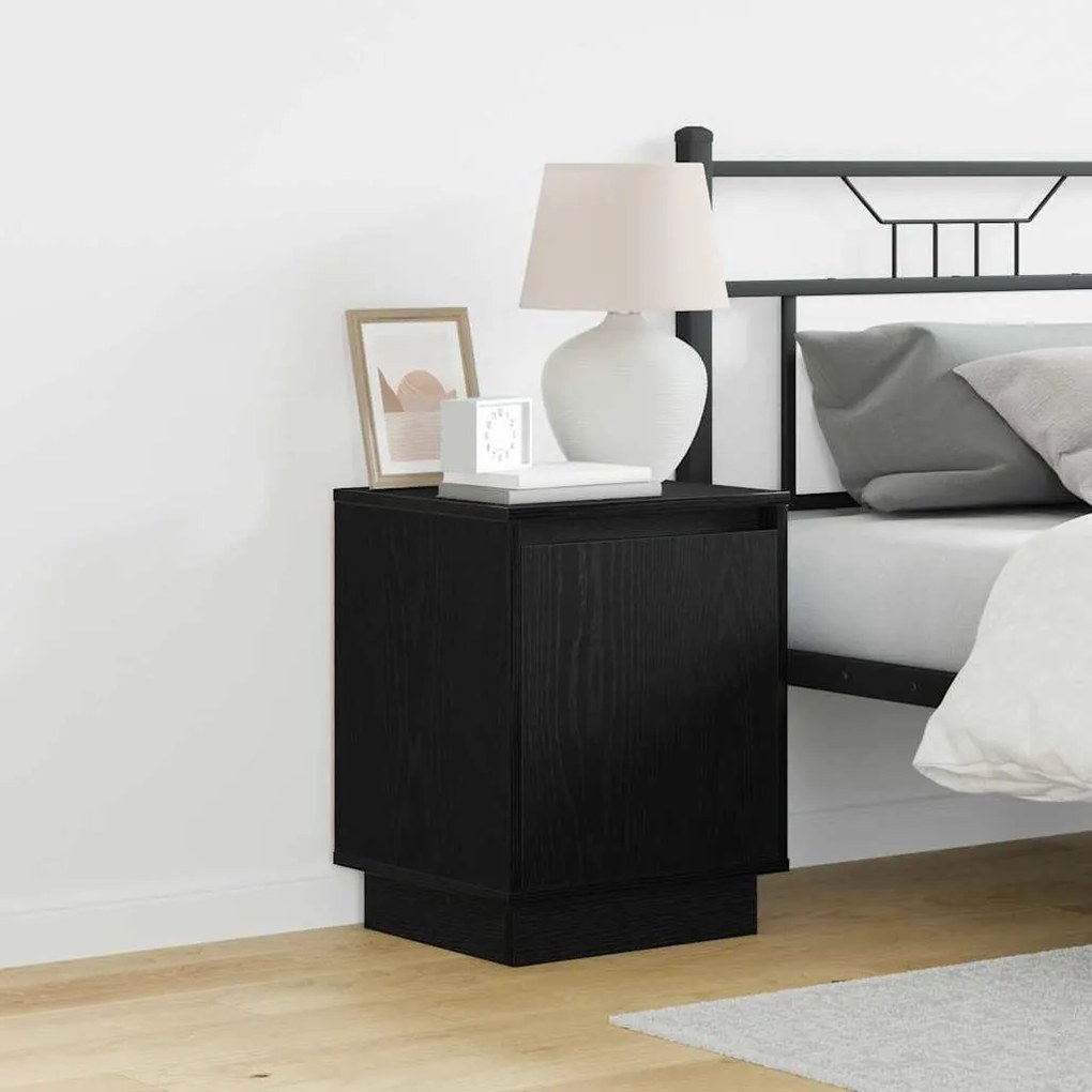 mesa de cabeceira com luzes LED preta 39x34,5x50 cm