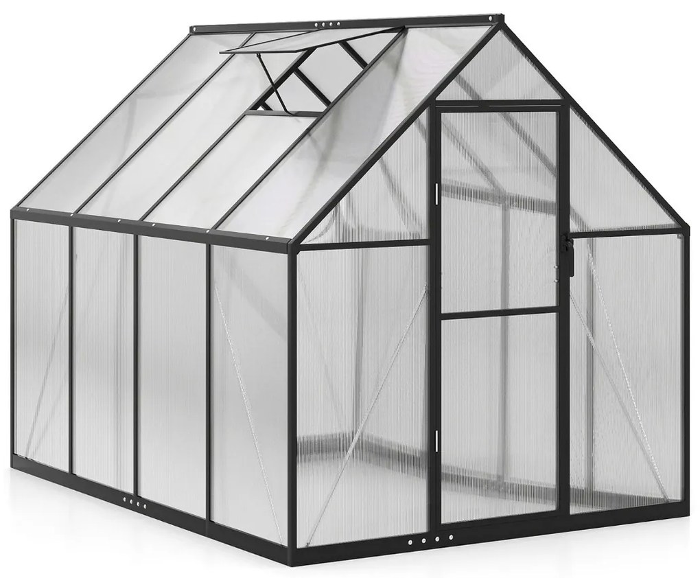 Estufa exterior com cobertura 250 x 190 x 195 cm em PBF, estrutura em liga de alumínio, claraboia ajustável preta