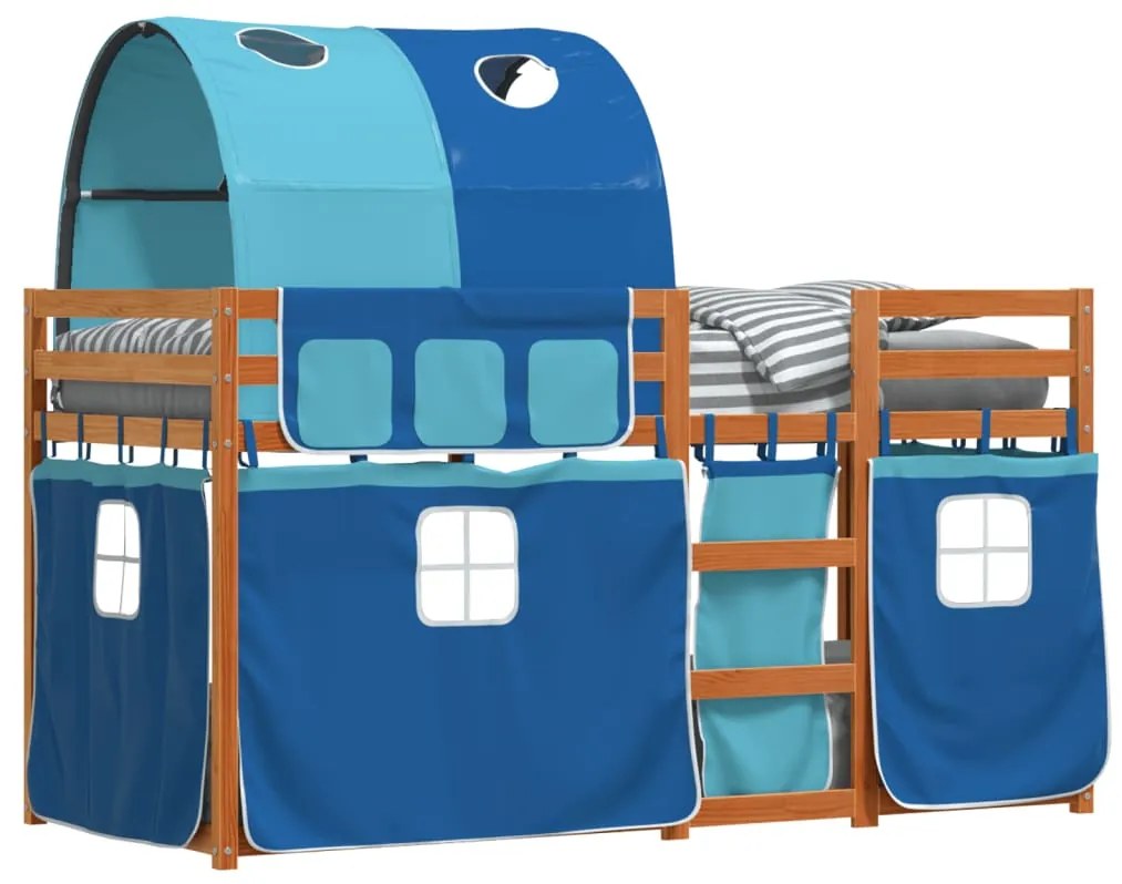 Beliche com cortinas 75x190 cm madeira de pinho maciça azul