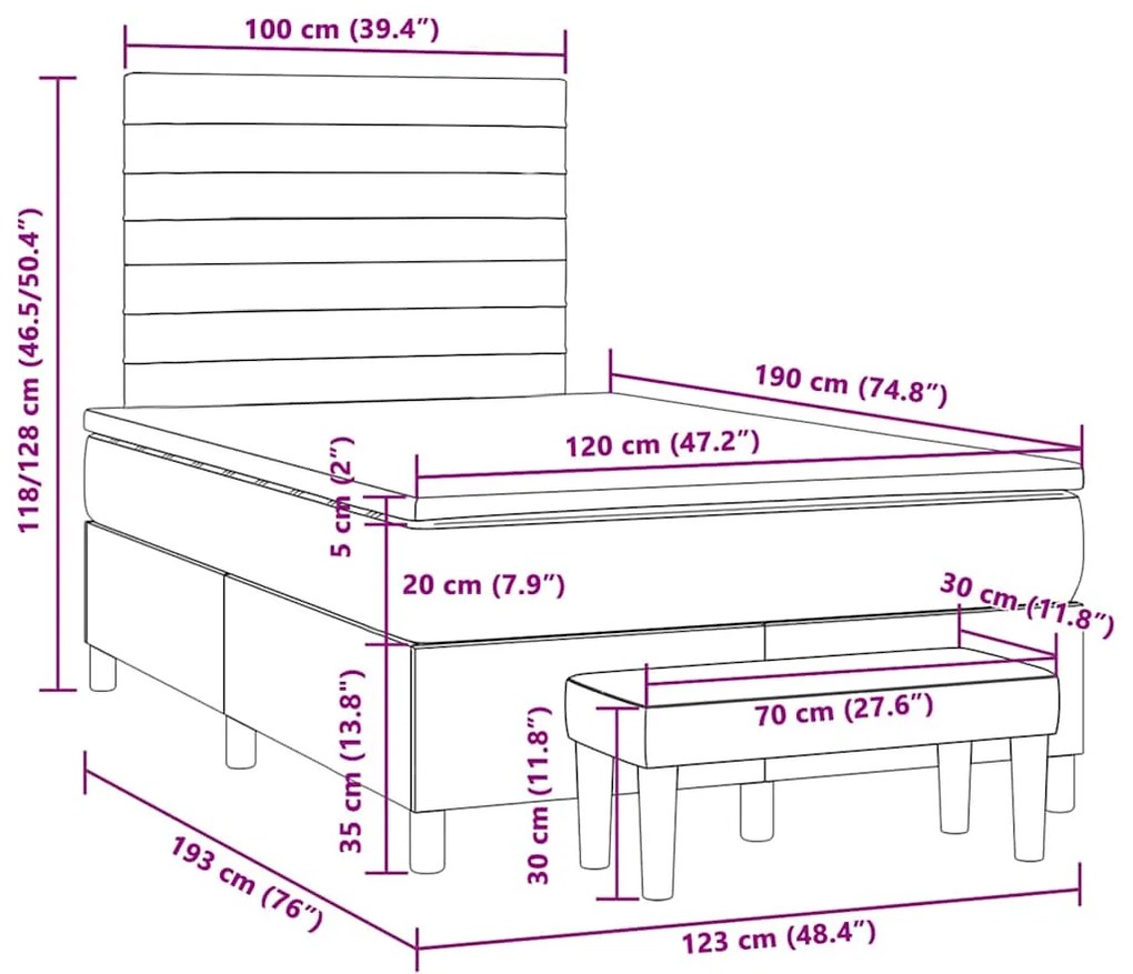 Cama boxspring com colchão 120x190 cm tecido cinzento-escuro