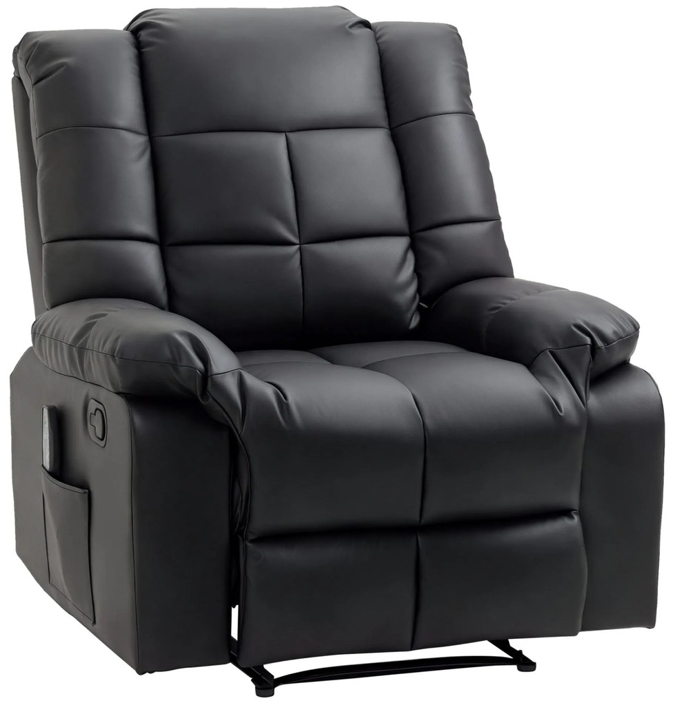 HOMCOM Poltrona de Massagem Poltrona Relax Reclinável com 8 Pontos de Massagem Controlo Remoto Estofada em PU Apoio para Pés Bolso Lateral Poltrona para Sala de Estar Quarto 94x99x99 cm Preto