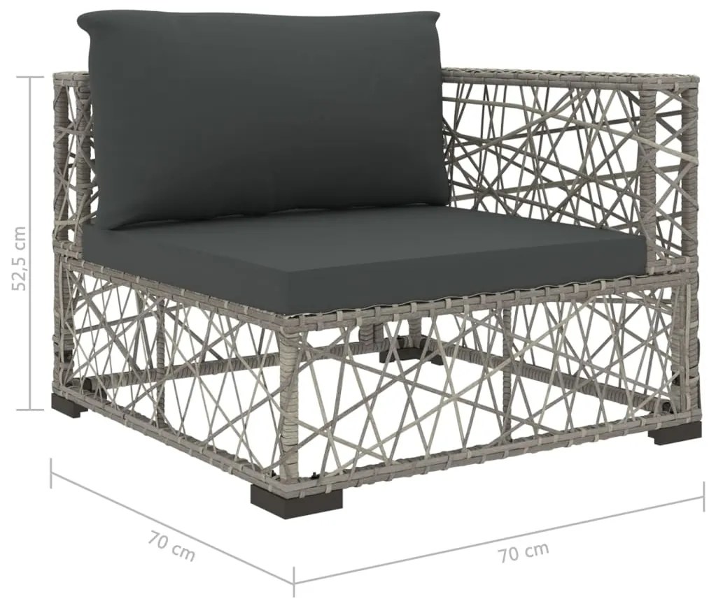 5 pcs conjunto lounge de jardim c/ almofadões vime PE cinzento