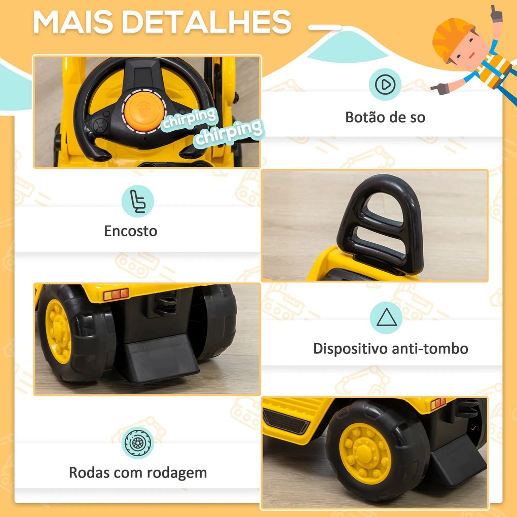 HOMCOM Carro Andador para Crianças acima de 3 Anos Escavadora Infantil