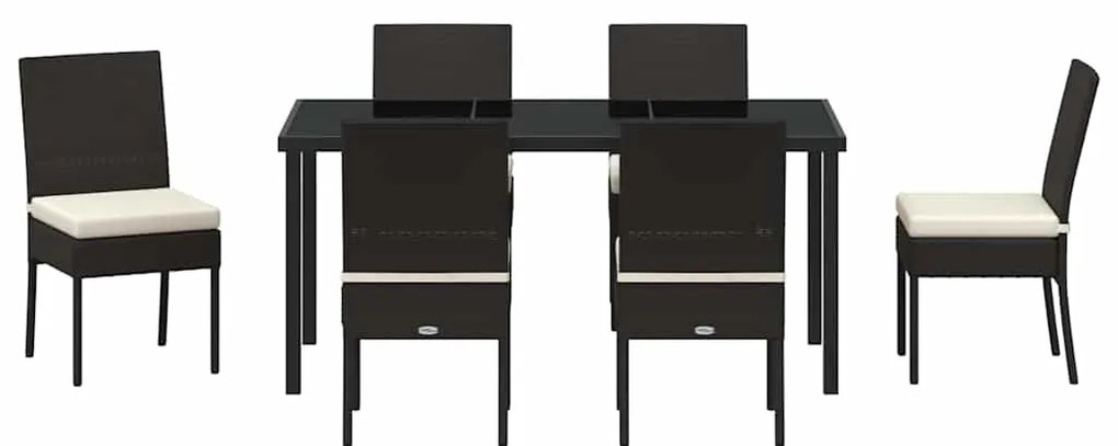 Conjunto de jantar de jardim com 7 peças em polirattan preto.