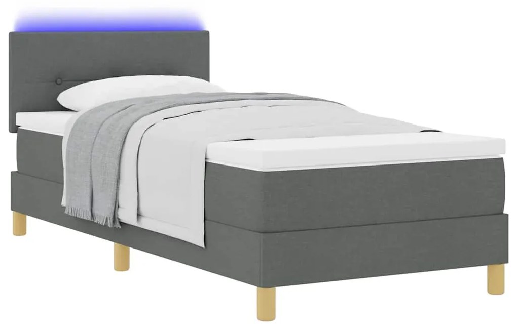 Cama Box Spring com Colchão &amp; LED Cinza Escuro 90x190 cm Tecido