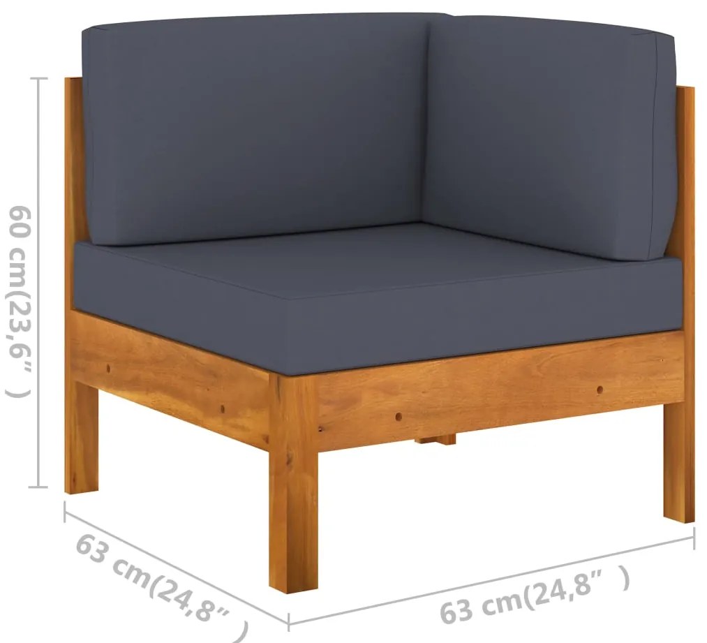 7 pcs conj. lounge de jardim c/ almofadões cinza-escuro acácia