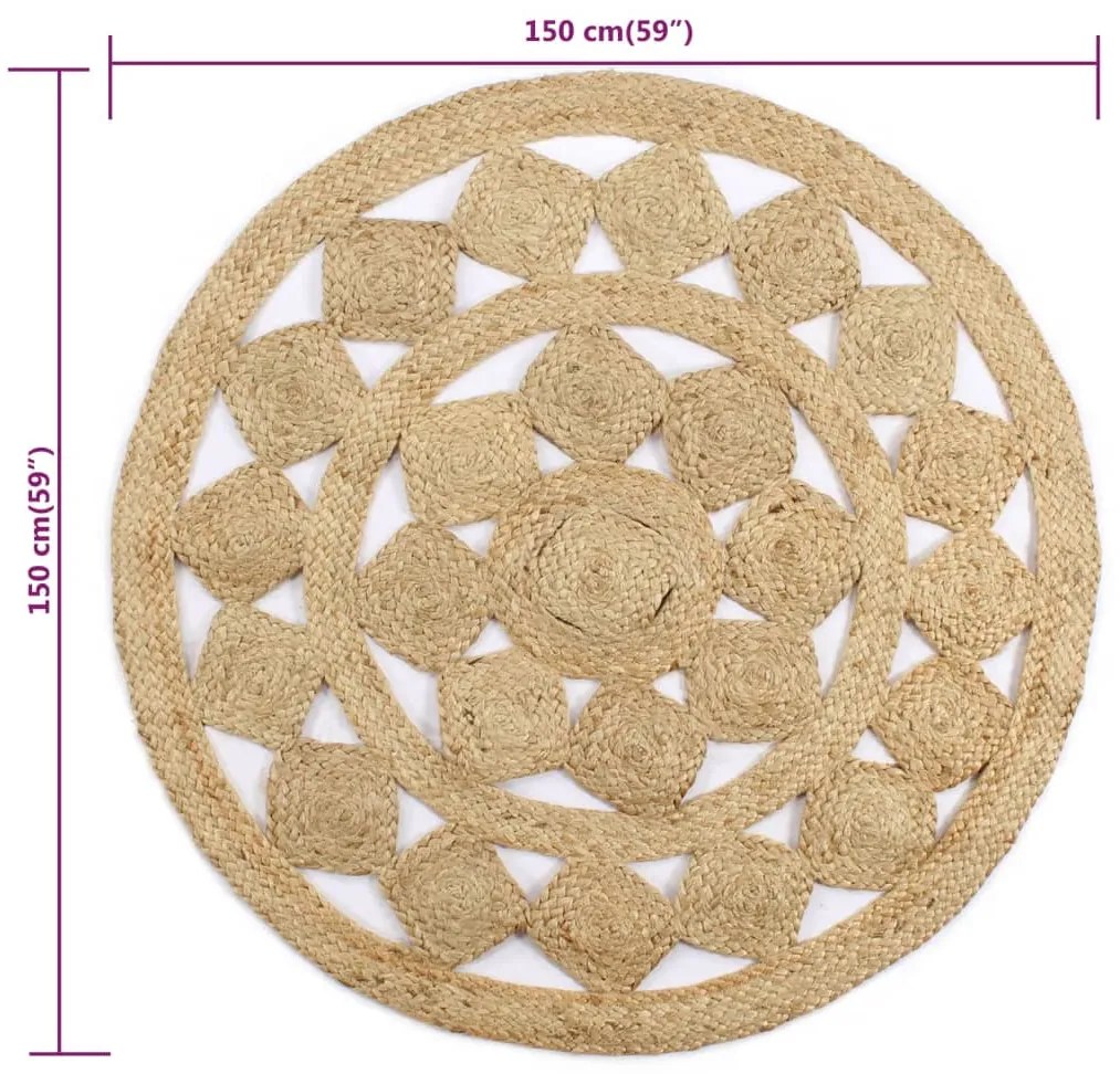 Tapete artesanal em juta trançada 150 cm